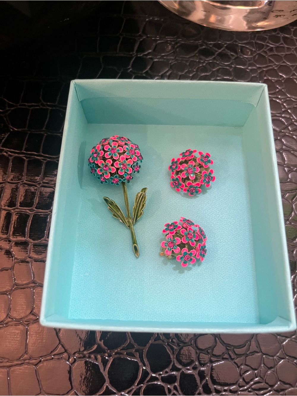 Vintage Flower Rhinestone Pin Brooch and Clip-on Set